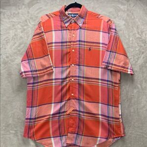 RALPH LAUREN MEDIUM MEN'S SHORT SLEEVE BLAKE CASUAL PLAID BUTTON DOWN ORANGE